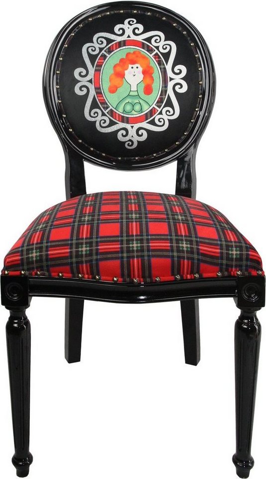 Casa Padrino Esszimmerstuhl Barock Luxus Esszimmer Stuhl ohne Armlehnen Schottland Karo / Schwarz Woman - Designer Stuhl - Limited Edition von Casa Padrino