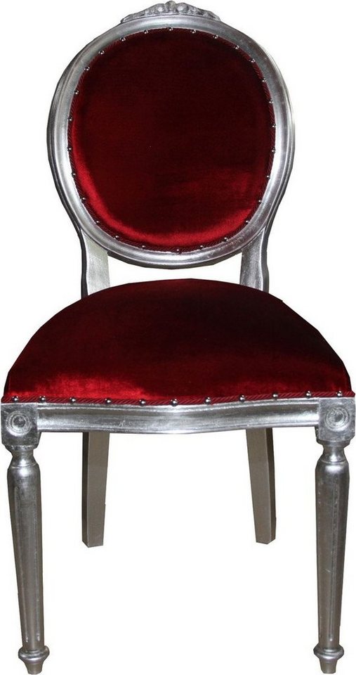 Casa Padrino Esszimmerstuhl Barock Medaillon Luxus Esszimmer Stuhl ohne Armlehnen in Bordeaux / Silber - Limited Edition von Casa Padrino