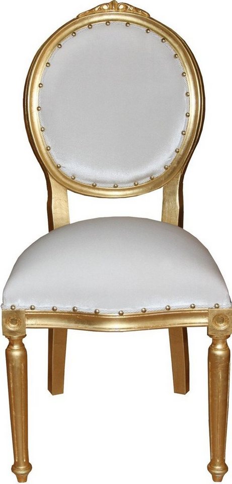 Casa Padrino Esszimmerstuhl Barock Medaillon Luxus Esszimmer Stuhl ohne Armlehnen in Weiss / Gold - Limited Edition von Casa Padrino