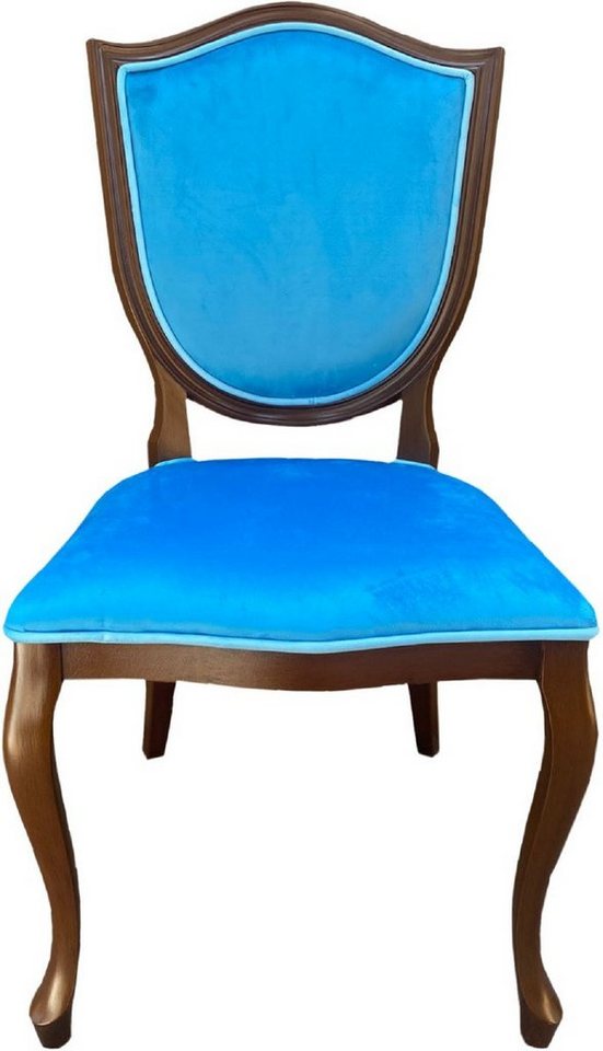Casa Padrino Esszimmerstuhl Casa Padrino Luxus Art Deco Esszimmer Stuhl Blau / Braun - Art Deco Massivholz Stuhl - Art Deco Esszimmermöbel - Art Deco Möbel - Art Deco Einrichtung - Luxus Möbel im Art Deco Stil von Casa Padrino