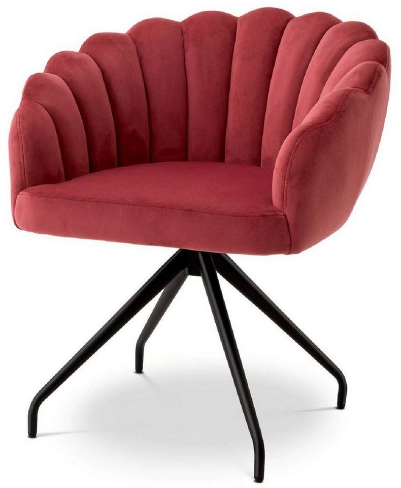 Casa Padrino Esszimmerstuhl Casa Padrino Luxus Esszimmerstuhl Rot / Schwarz 65,5 x 64 x H. 78,5 cm - Drehstuhl mit edlem Samtsoff - Esszimmer Möbel - Luxus Möbel - Luxus Einrichtung - Esszimmer Einrichtung von Casa Padrino