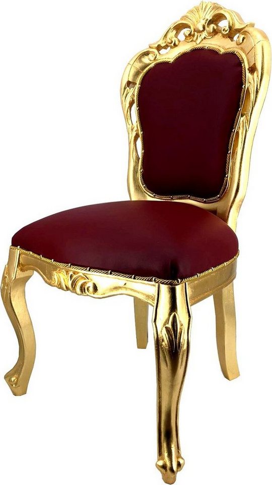 Casa Padrino Esszimmerstuhl Luxus Barock Esszimmer Stuhl Bordeaux Rot Lederoptik / Gold - Designer Barock Stuhl - Luxus Qualität von Casa Padrino