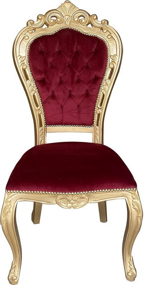 Casa Padrino Esszimmerstuhl Luxus Barock Esszimmer Stuhl Bordeauxrot / Gold - Handgefertigter Antik Stil Stuhl mit edlem Samtstoff - Esszimmer Möbel im Barockstil von Casa Padrino