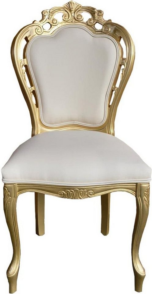 Casa Padrino Esszimmerstuhl Luxus Barock Esszimmer Stuhl Creme Lederoptik / Gold - Designer Stuhl - Luxus Qualität von Casa Padrino