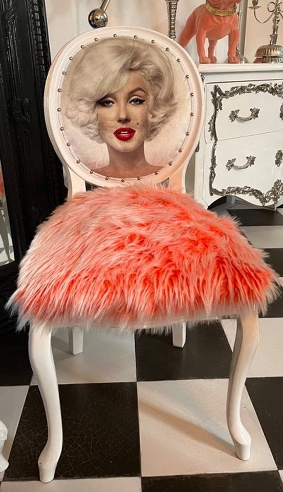 Casa Padrino Esszimmerstuhl Luxus Barock Esszimmer Stuhl Marilyn Monroe Orange - Handgefertigter Pop Art Designer Stuhl mit Kunstfell - Barock Esszimmer Möbel von Casa Padrino
