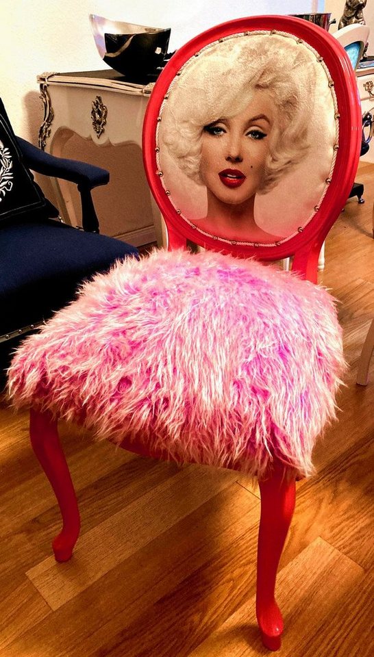 Casa Padrino Esszimmerstuhl Luxus Barock Esszimmer Stuhl Marilyn Monroe Rosa - Handgefertigter Pop Art Designer Stuhl mit Kunstfell - Barock Esszimmer Möbel von Casa Padrino