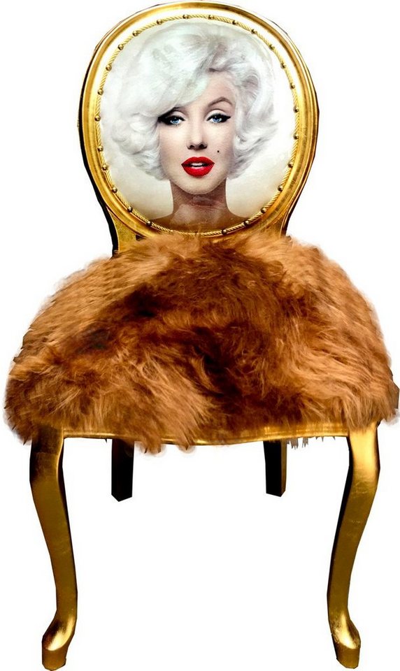Casa Padrino Esszimmerstuhl Luxus Barock Esszimmer Stuhl Marilyn Monroe mit Kunstfell Gold - Handgefertigter Pop Art Designer Stuhl von Casa Padrino