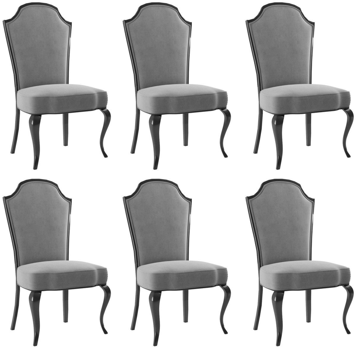 Casa Padrino Esszimmerstuhl Luxus Barock Esszimmer Stuhl Set Grau / Schwarz 55 x 53 x H. 113 cm - Barock Küchen Stühle 6er Set - Esszimmer Möbel im Barockstil von Casa Padrino