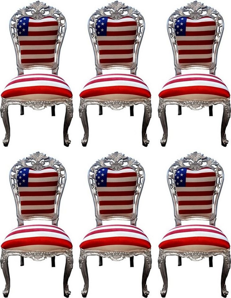 Casa Padrino Esszimmerstuhl Luxus Barock Esszimmer Stuhl Set USA / Silber 52 x 51 x H. 105 cm - Designer Barock Küchen Stühle 6er Set - Barock Esszimmer Möbel von Casa Padrino