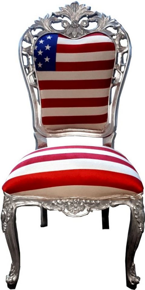 Casa Padrino Esszimmerstuhl Luxus Barock Esszimmer Stuhl USA / Silber - Designer Barock Stuhl - Luxus Qualität von Casa Padrino