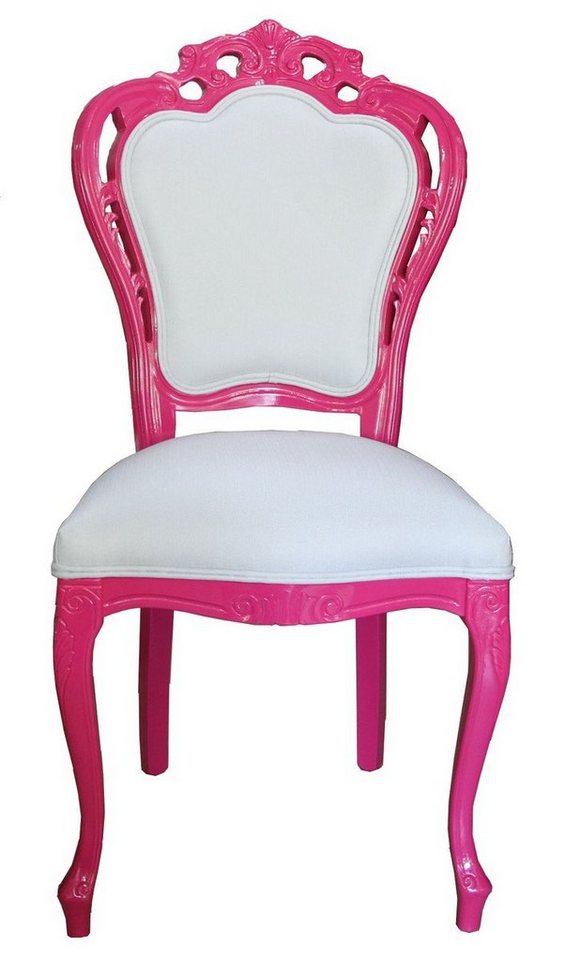Casa Padrino Esszimmerstuhl Luxus Barock Esszimmer Stuhl in Weiß/Pink - Designer Stuhl - Luxus Qualität von Casa Padrino