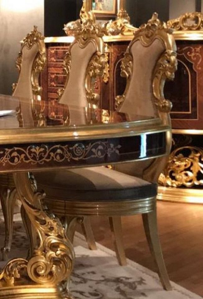 Casa Padrino Esszimmerstuhl Luxus Barock Esszimmerstuhl Braun / Gold - Handgefertigter Massivholz Küchenstuhl mit edlem Samtstoff - Prunkvolle Esszimmer Möbel im Barockstil von Casa Padrino