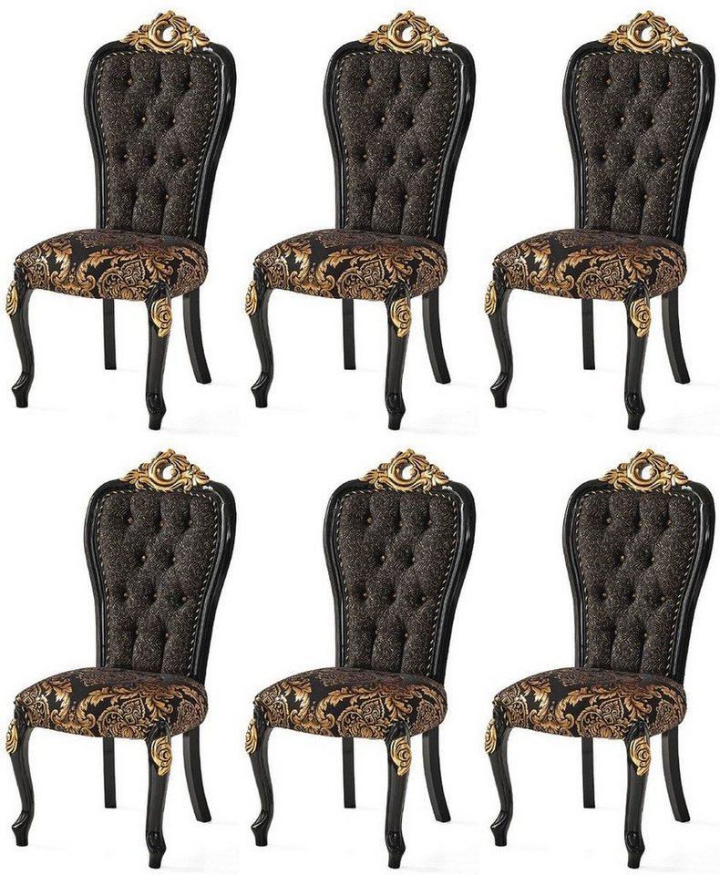 Casa Padrino Esszimmerstuhl Luxus Barock Esszimmerstuhl Set Schwarz / Gold 54 x 50 x H. 117 cm - Küchen Stühle 6er Set - Barock Esszimmer Möbel - Edel & Prunkvoll von Casa Padrino