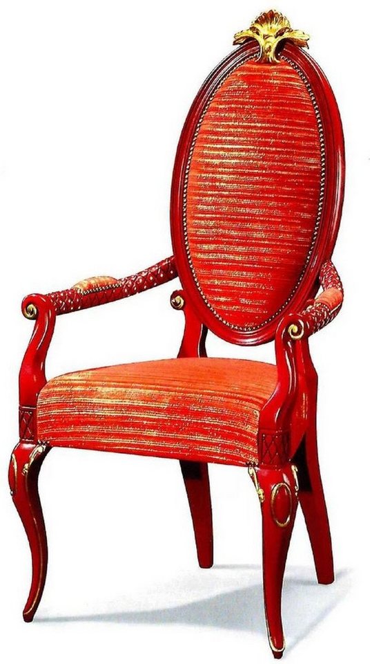 Casa Padrino Esszimmerstuhl Luxus Barock Esszimmerstuhl mit Armlehnen Rot / Gold - Prunkvoller Massivholz Stuhl im Barockstil - Barock Esszimmer Möbel - Barock Schloß Möbel - Luxus Qualität - Made in Italy von Casa Padrino