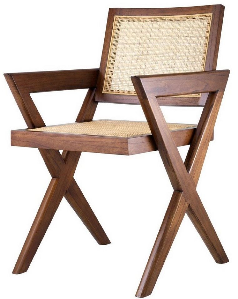 Casa Padrino Esszimmerstuhl Luxus Esszimmerstuhl Braun / Naturfarben 53 x 57 x H. 84,5 cm - Massivholz Stuhl mit Armlehnen und handgewebtem Rattangeflecht - Luxus Esszimmer Möbel Casa Padrino Esszimmerstuhl Luxus Esszimmerstuhl Braun / Naturfarben 53 x 57 x H. 84,5 cm - Massivholz Stuhl mit Armlehnen und handgewebtem Rattangeflecht - Luxus Esszimmer Möbel von Casa Padrino