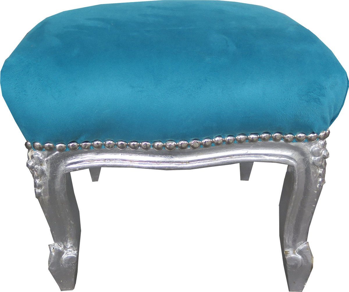 Casa Padrino Fußhocker Barock Fußhocker Blau / Silber - Antik Stil Möbel - Hocker von Casa Padrino