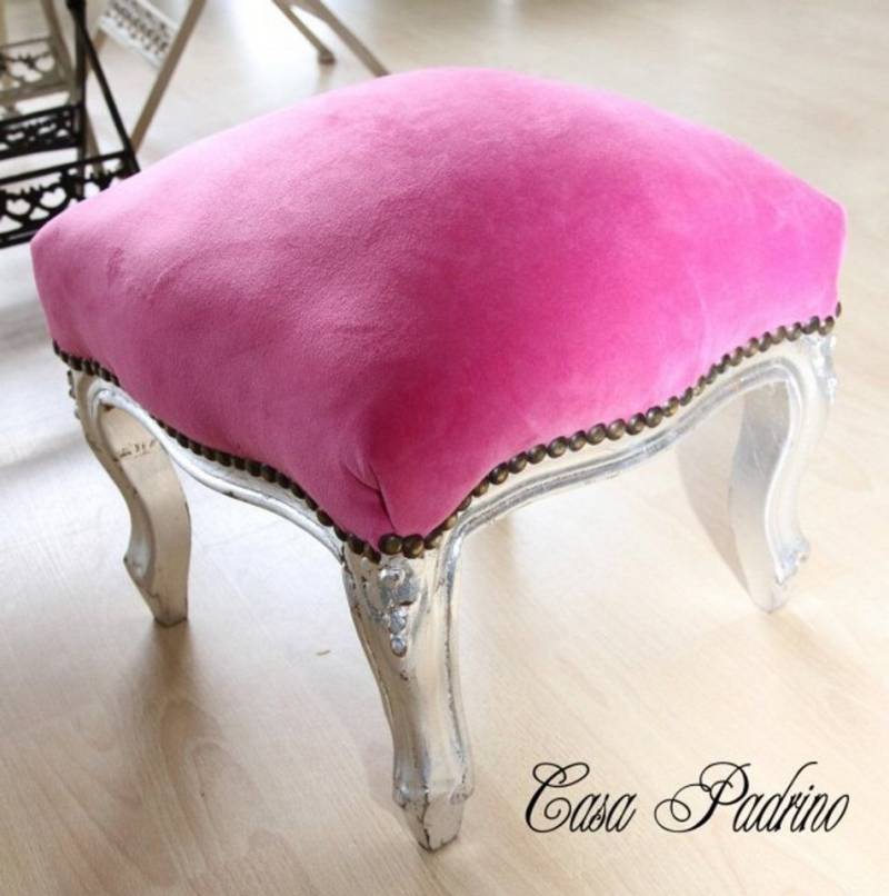 Casa Padrino Fußhocker Barock Fußhocker Rosa / Silber - Antik Stil Möbel - Hocker von Casa Padrino
