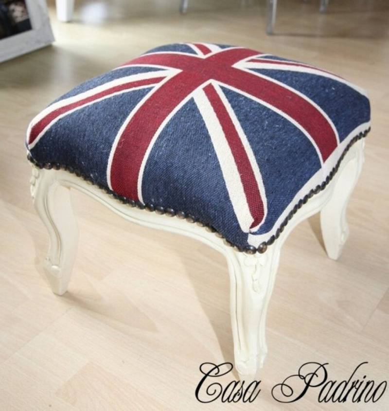 Casa Padrino Fußhocker Barock Fußhocker Union Jack / Creme - Hocker Englische Flagge Antik Stil England von Casa Padrino