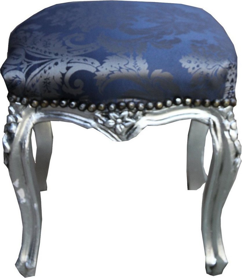 Casa Padrino Fußhocker Barock Hocker Royalblau Muster / Silber Höhe - Barock Möbel von Casa Padrino