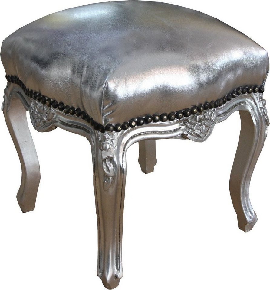 Casa Padrino Fußhocker Barock Sitzhocker Silber / Silber Höhe 40 cm, Breite 35 cm - Barock Möbel von Casa Padrino