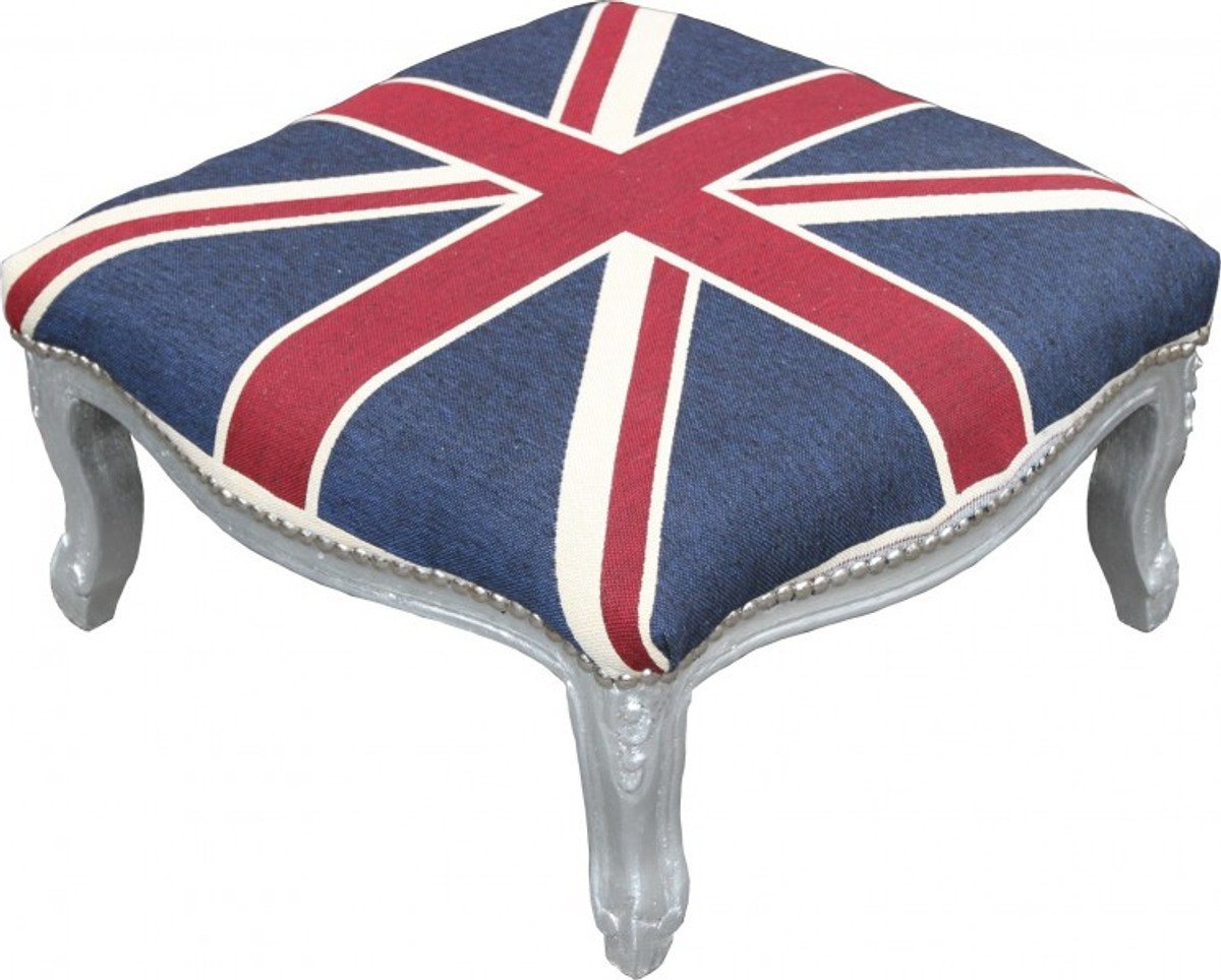 Casa Padrino Fußhocker Barock XXL Fußhocker Mod3 Union Jack / Silber - Hocker Englische Flagge - Antik Stil England von Casa Padrino