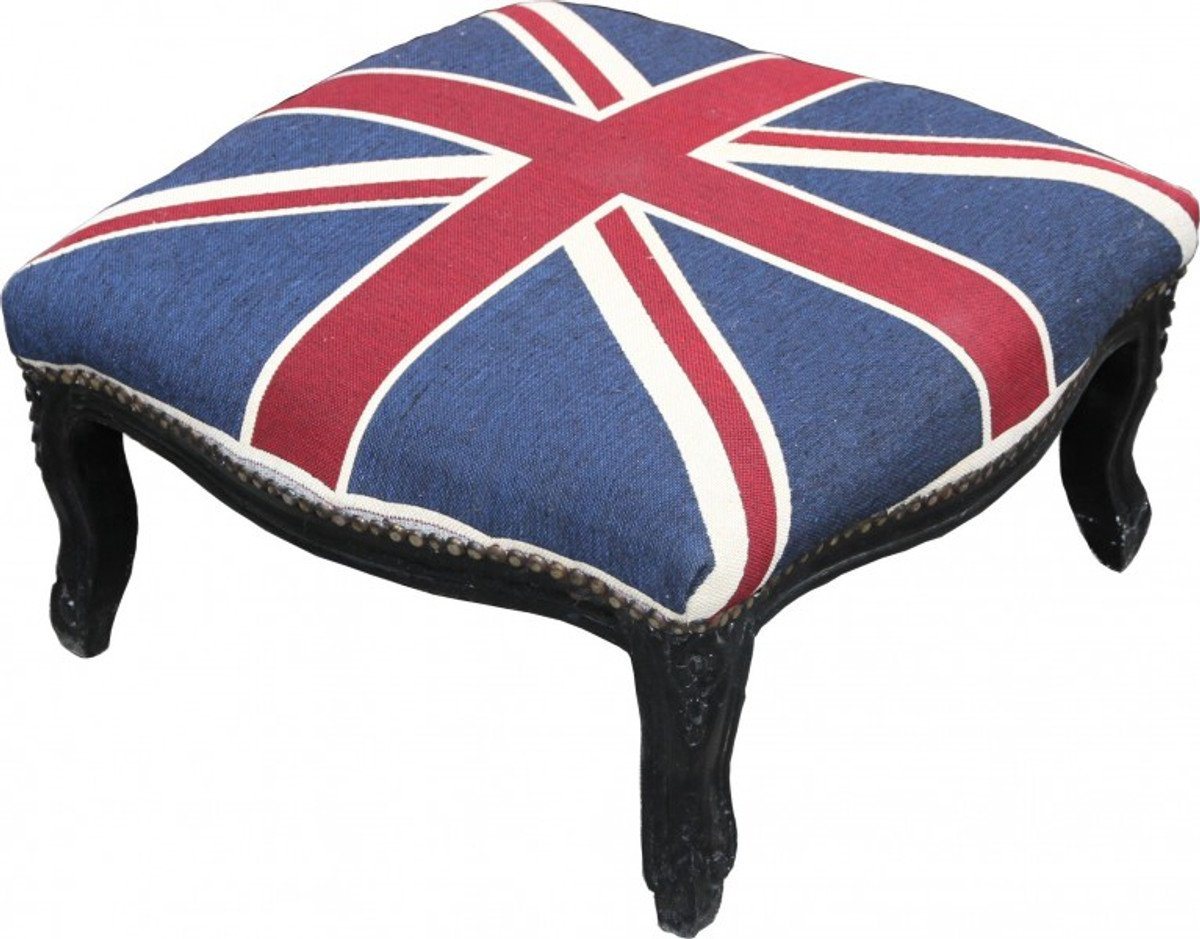 Casa Padrino Fußhocker Barock XXL Fußhocker Union Jack / Schwarz - Hocker Englische Flagge - Antik Stil England von Casa Padrino