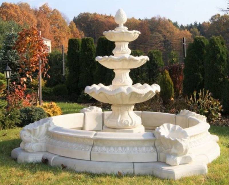 Casa Padrino Gartenbrunnen Barock Garten Deko Springbrunnen Weiß Ø 270 x H. 172 cm - Prunkvoller Gartenbrunnen im Barockstil - Stein Brunnen mit Umrandung - Barock Garten & Terrassen Deko Accessoires von Casa Padrino