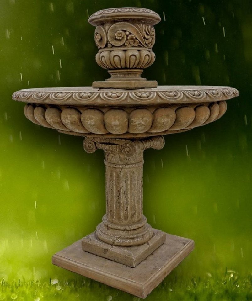 Casa Padrino Gartenbrunnen Barock Gartenbrunnen Dunkelgrau Ø 114 x H. 137 cm - Prunkvoller runder Springbrunnen mit Blumentopf von Casa Padrino