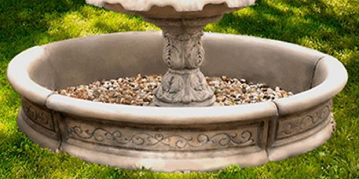 Casa Padrino Gartenbrunnen Barock Springbrunnen Umrandung Grau Ø 192 x H. 36 cm - Runde Gartenbrunnen Umrandung - Brunnen Umrandung - Prunkvolle Gartendeko im Barockstil von Casa Padrino