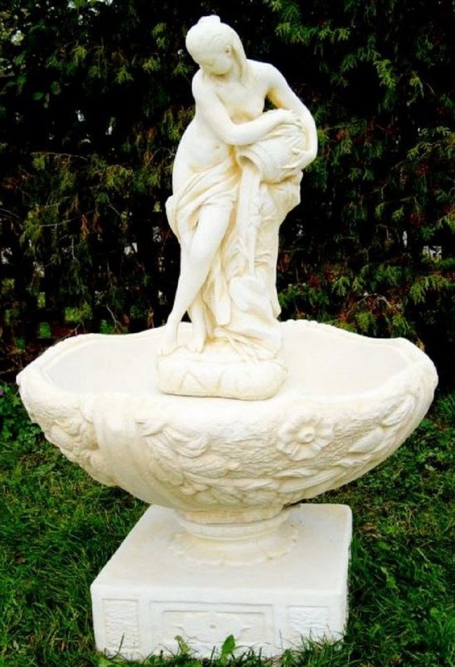 Casa Padrino Gartenbrunnen Jugendstil Gartenbrunnen Frau mit Krug gießt Wasser Weiß / Beige Ø 92 x H. 133 cm - Barock & Jugendstil Gartendeko Brunnen von Casa Padrino