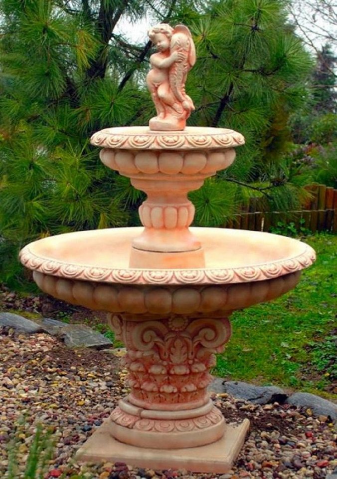 Casa Padrino Gartenbrunnen Jugendstil Gartenbrunnen Junge mit Goldfisch Beige / Rot Ø 114 x H. 171 cm - Gartendeko Brunnen - Springbrunnen von Casa Padrino