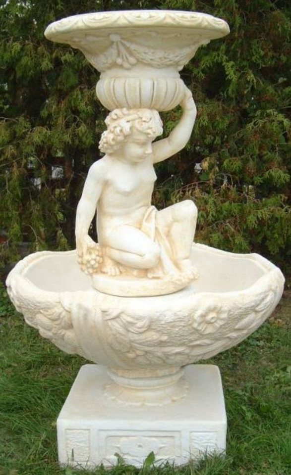 Casa Padrino Gartenbrunnen Jugendstil Gartenbrunnen Weiß / Sandfarben Ø 92 x H. 149 cm - Eleganter Garten Springbrunnen - Barock & Jugendstil Gartendeko Brunnen von Casa Padrino