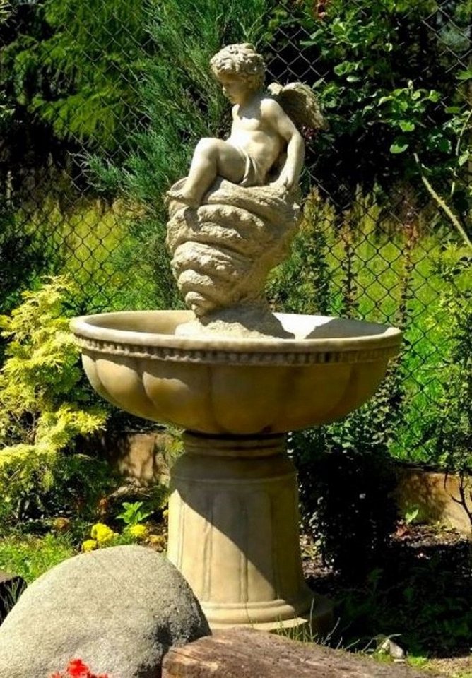 Casa Padrino Gartenbrunnen Jugendstil Springbrunnen Engel Grau Ø 70 x H. 127 cm - Prunkvoller Gartenbrunnen - Gartendeko Brunnen - Barock & Jugendstil Garten Deko Accessoires von Casa Padrino