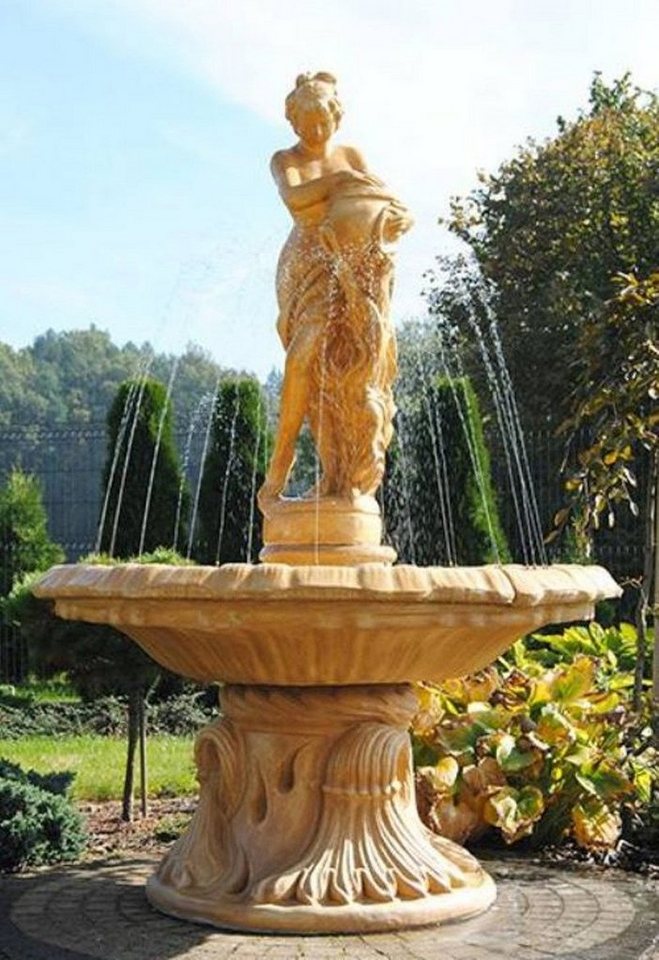 Casa Padrino Gartenbrunnen Jugendstil Springbrunnen Frau mit Krug Beige Ø 155 x H. 218 cm - Prunkvoller Gartenbrunnen - Gartendeko Brunnen - Barock & Jugendstil Garten Deko Accessoires von Casa Padrino