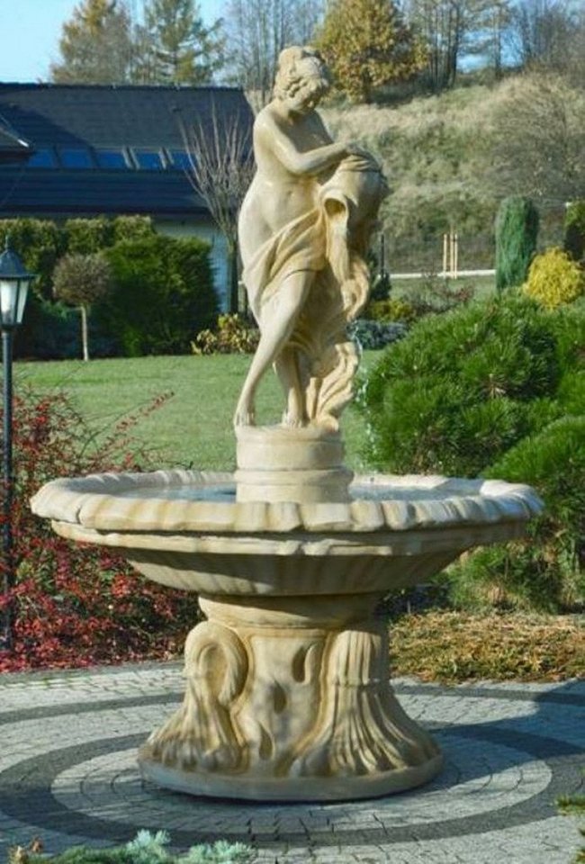 Casa Padrino Gartenbrunnen Jugendstil Springbrunnen Frau mit Krug Sandfarben Ø 155 x H. 218 cm - Prunkvoller Gartenbrunnen - Gartendeko Brunnen - Barock & Jugendstil Garten Deko Accessoires von Casa Padrino