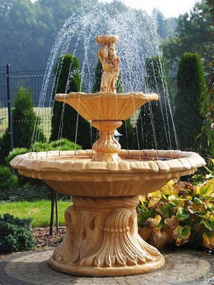 Casa Padrino Gartenbrunnen Jugendstil Springbrunnen Frau mit Schüssel Beige Ø 155 x H. 190 cm - Prunkvoller Gartenbrunnen - Gartendeko Brunnen - Barock & Jugendstil Garten Deko Accessoires von Casa Padrino