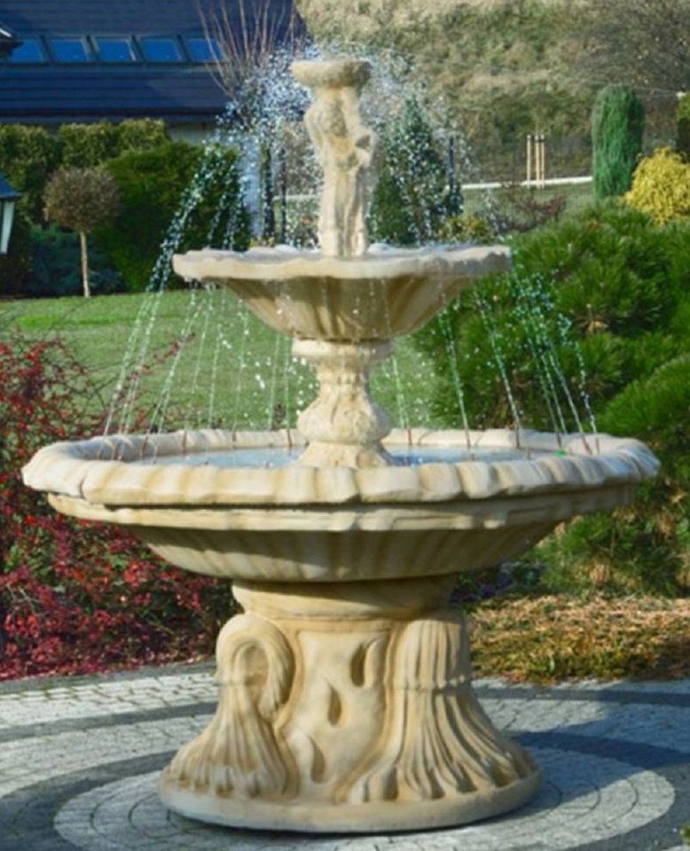 Casa Padrino Gartenbrunnen Jugendstil Springbrunnen Frau mit Schüssel Sandfarben Ø 155 x H. 190 cm - Prunkvoller Gartenbrunnen - Gartendeko Brunnen - Barock & Jugendstil Garten Deko Accessoires von Casa Padrino