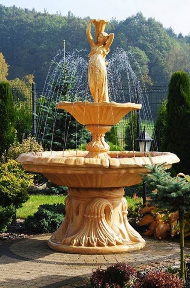 Casa Padrino Gartenbrunnen Jugendstil Springbrunnen Frau mit Vase Beige Ø 155 x H. 215 cm - Prunkvoller Gartenbrunnen - Gartendeko Brunnen - Barock & Jugendstil Garten Deko Accessoires von Casa Padrino