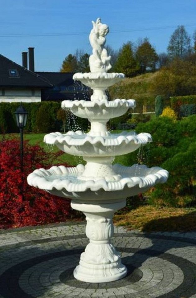 Casa Padrino Gartenbrunnen Jugendstil Springbrunnen Junge mit Fisch Weiß Ø 135 x H. 230 cm - Prunkvoller Gartenbrunnen - Gartendeko Brunnen - Barock & Jugendstil Garten Deko Accessoires von Casa Padrino