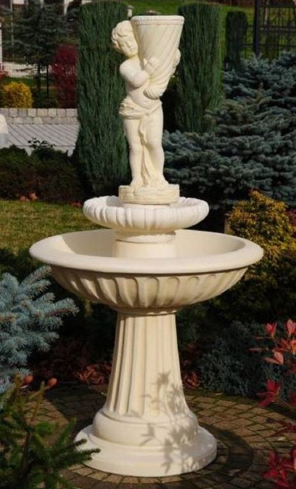 Casa Padrino Gartenbrunnen Jugendstil Springbrunnen Junge mit Füllhorn Sandfarben Ø 92 x H. 172 cm - Prunkvoller Gartenbrunnen - Gartendeko Brunnen - Barock & Jugendstil Garten Deko Accessoires von Casa Padrino