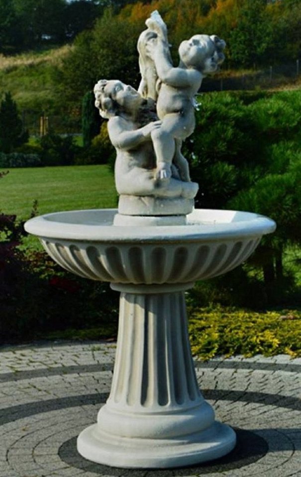 Casa Padrino Gartenbrunnen Jugendstil Springbrunnen Kinder mit Fisch Grau Ø 92 x H. 161 cm - Prunkvoller Gartenbrunnen - Gartendeko Brunnen - Barock & Jugendstil Garten Deko Accessoires von Casa Padrino