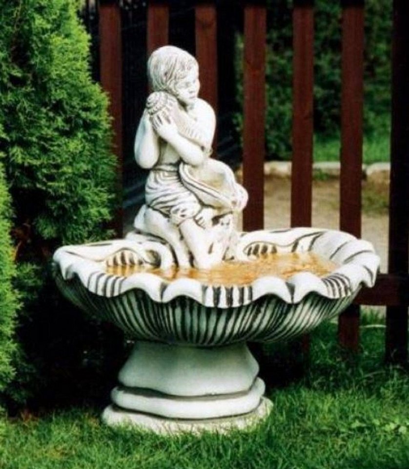 Casa Padrino Gartenbrunnen Jugendstil Springbrunnen Mädchen mit Muschel Weiß / Grau 75 x 70 x H. 87 cm - Prunkvoller Gartenbrunnen - Gartendeko Brunnen - Barock & Jugendstil Garten Deko Accessoires von Casa Padrino