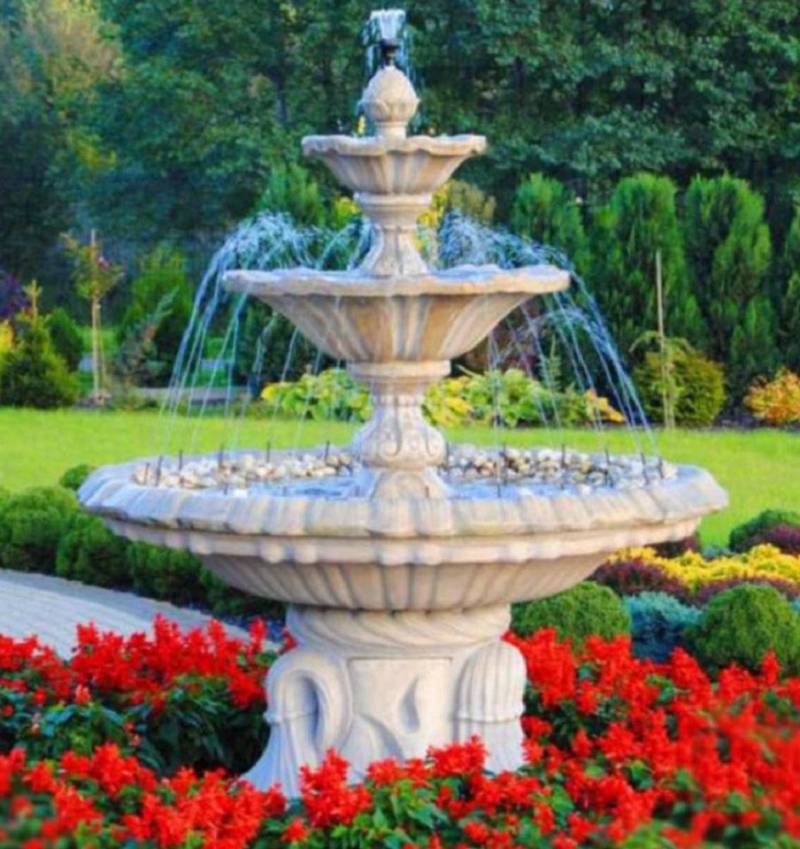 Casa Padrino Gartenbrunnen Jugendstil Springbrunnen Weiß Ø 155 x H. 180 cm - Prunkvoller Gartenbrunnen - Gartendeko Brunnen - Barock & Jugendstil Garten Deko Accessoires von Casa Padrino