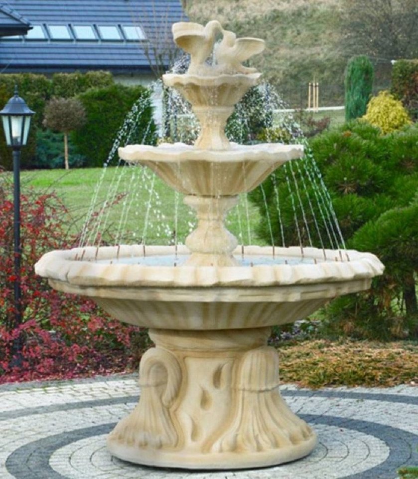 Casa Padrino Gartenbrunnen Jugendstil Springbrunnen mit Tauben Sandfarben Ø 155 x H. 182 cm - Prunkvoller Gartenbrunnen - Gartendeko Brunnen - Barock & Jugendstil Garten Deko Accessoires von Casa Padrino