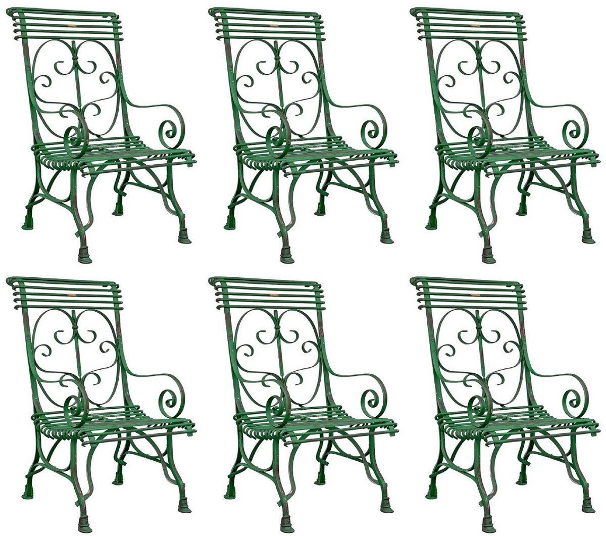 Casa Padrino Gartenstuhl Jugendstil Gartenstuhl 6er Set Antik Grün 64 x 66 x H. 114 cm - Handgefertigte Schmiedeeisen Stühle mit Armlehnen - Nostalgische Garten & Terrassen Möbel von Casa Padrino