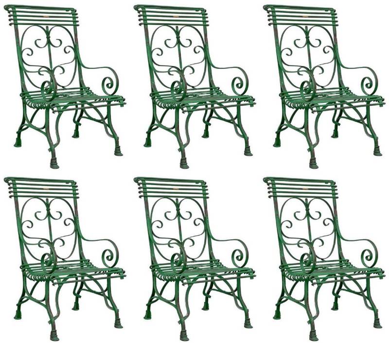 Casa Padrino Gartenstuhl Jugendstil Gartenstuhl 6er Set Antik Grün 64 x 66 x H. 114 cm - Handgefertigte Schmiedeeisen Stühle mit Armlehnen - Nostalgische Garten & Terrassen Möbel von Casa Padrino