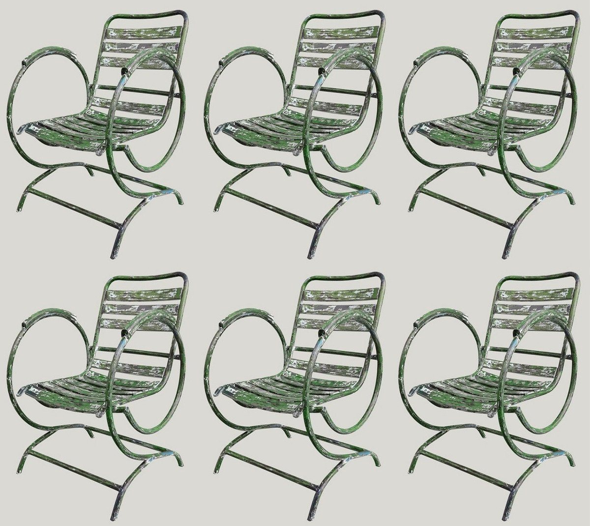 Casa Padrino Gartenstuhl Jugendstil Gartenstuhl Set Antik Grün 60 x 45 x H. 85 cm - Handgefertigte Schmiedeeisen Stühle mit Armlehnen - Nostalgische Garten Möbel von Casa Padrino