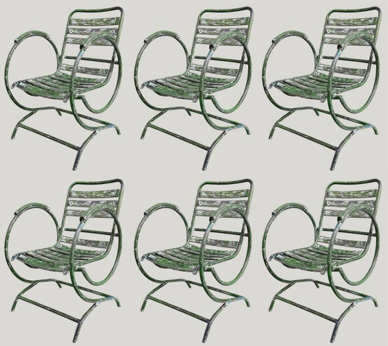 Casa Padrino Gartenstuhl Jugendstil Gartenstuhl Set Antik Grün 60 x 45 x H. 85 cm - Handgefertigte Schmiedeeisen Stühle mit Armlehnen - Nostalgische Garten Möbel von Casa Padrino