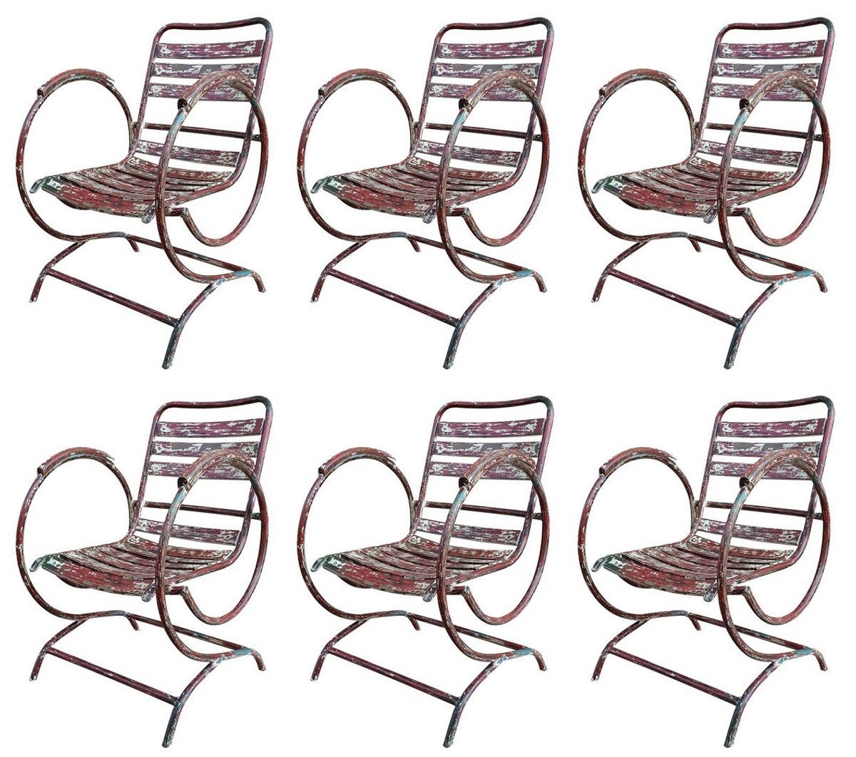 Casa Padrino Gartenstuhl Jugendstil Gartenstuhl Set Antik Rot 60 x 45 x H. 85 cm - Handgefertigte Schmiedeeisen Stühle mit Armlehnen - Nostalgische Garten Möbel von Casa Padrino