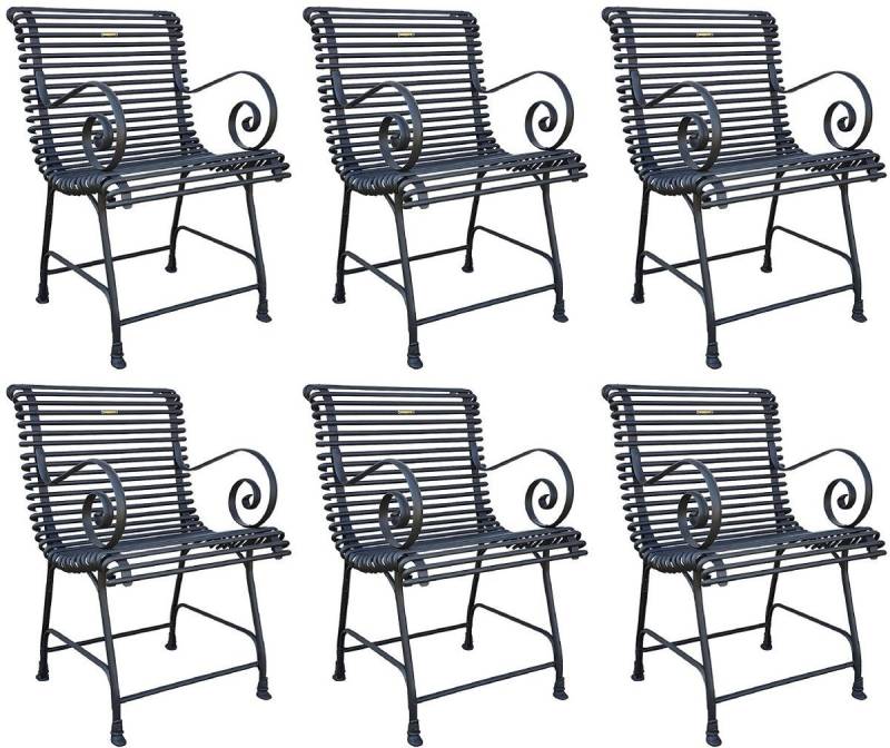 Casa Padrino Gartenstuhl Jugendstil Gartenstuhl Set Schwarz 44 x 50 cm - Handgefertigte Schmiedeeisen Stühle mit Armlehnen - Nostalgische Garten Möbel von Casa Padrino